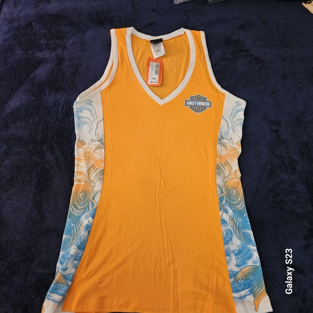 Harley-Davidson Orange Fitted Tank Top Womens M